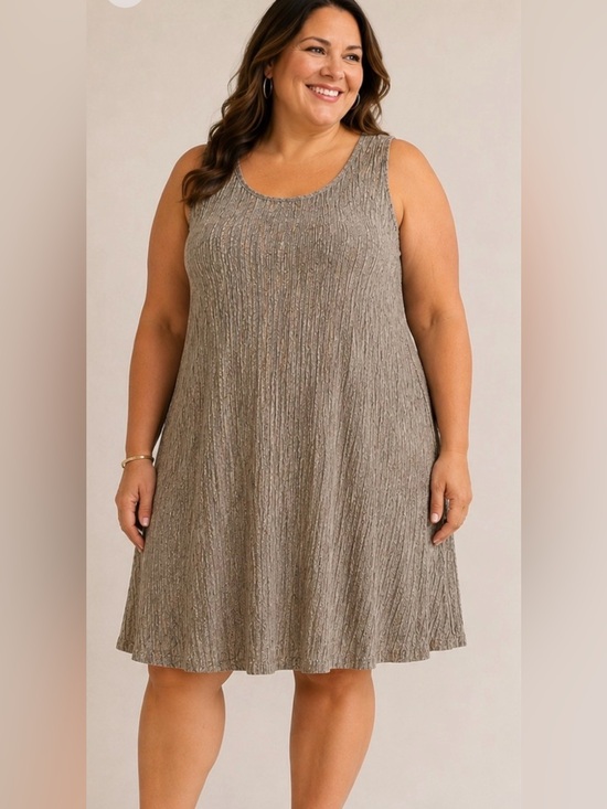 R & M Richards Dresses & Skirts - R&M Richards Women’s 14W Textured Sleeveless Swing Dress Taupe Beige NWT